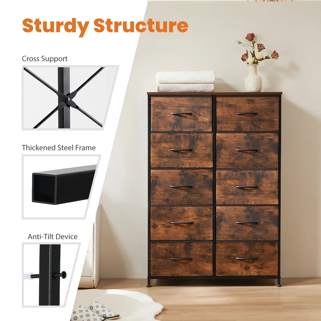 JHK 10 Drawer Fabric Dresser Storage Cabinet with Steel Frame TAVEN System LLC