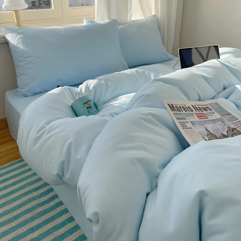 Cotton Bedding Set 4pcs with Solid Bed Sheet Duvet Cover Pillowcases Single Couple Bedsheet King Queen Double Twin Size TAVEN System LLC