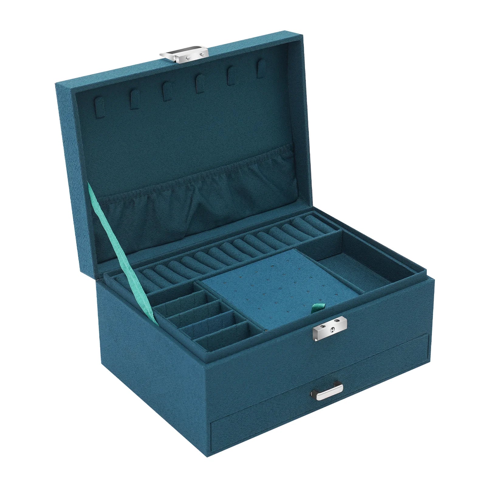 3-tier Jewelry Box Exquisite Storage Box, Flannel Jewelry Watches Display Case for Earrings, Necklaces, Bracelets 24x17x11c TAVEN System LLC