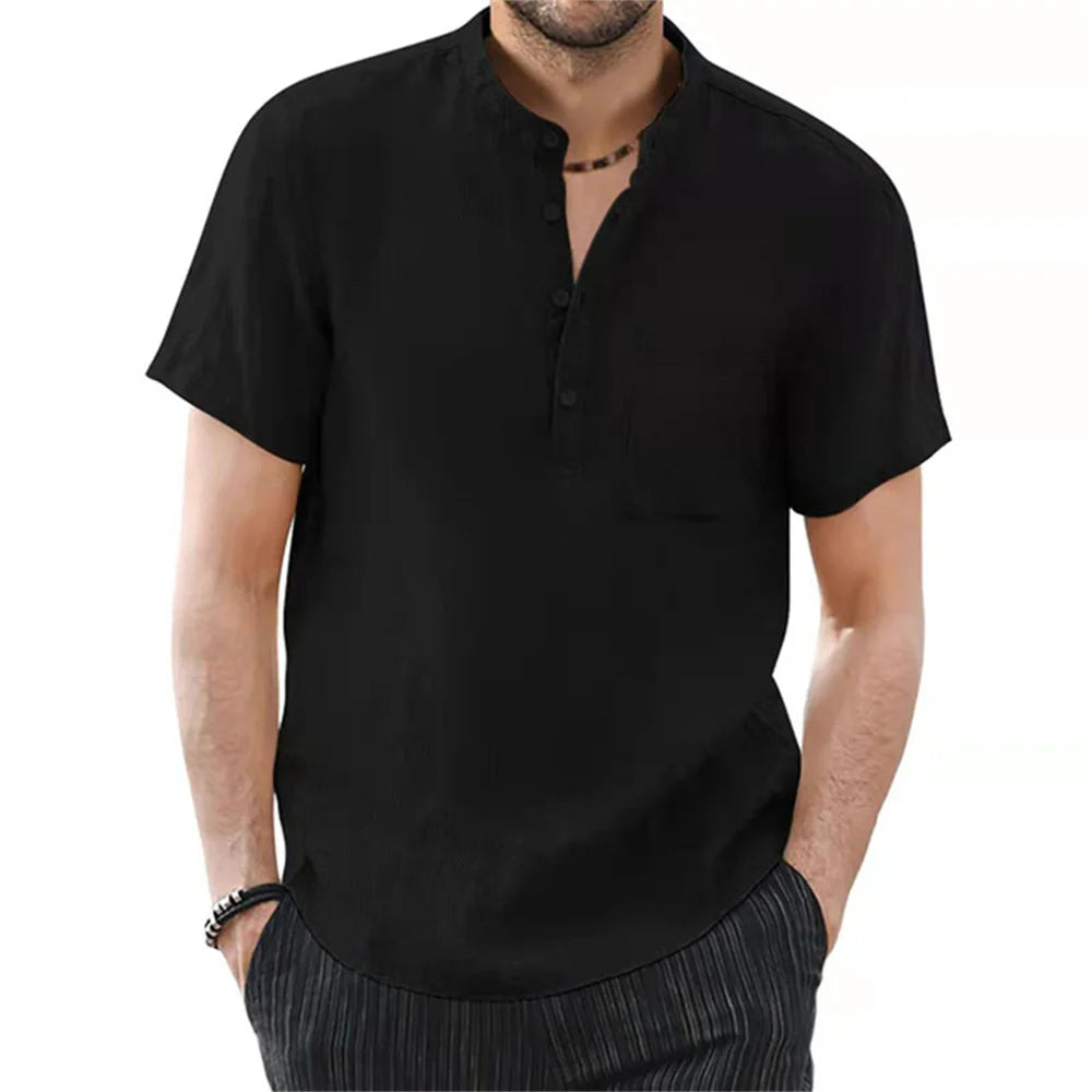 Men's Cotton Linen Short Sleeve Shirt Casual Summer T-Shirt TAVEN System LLC