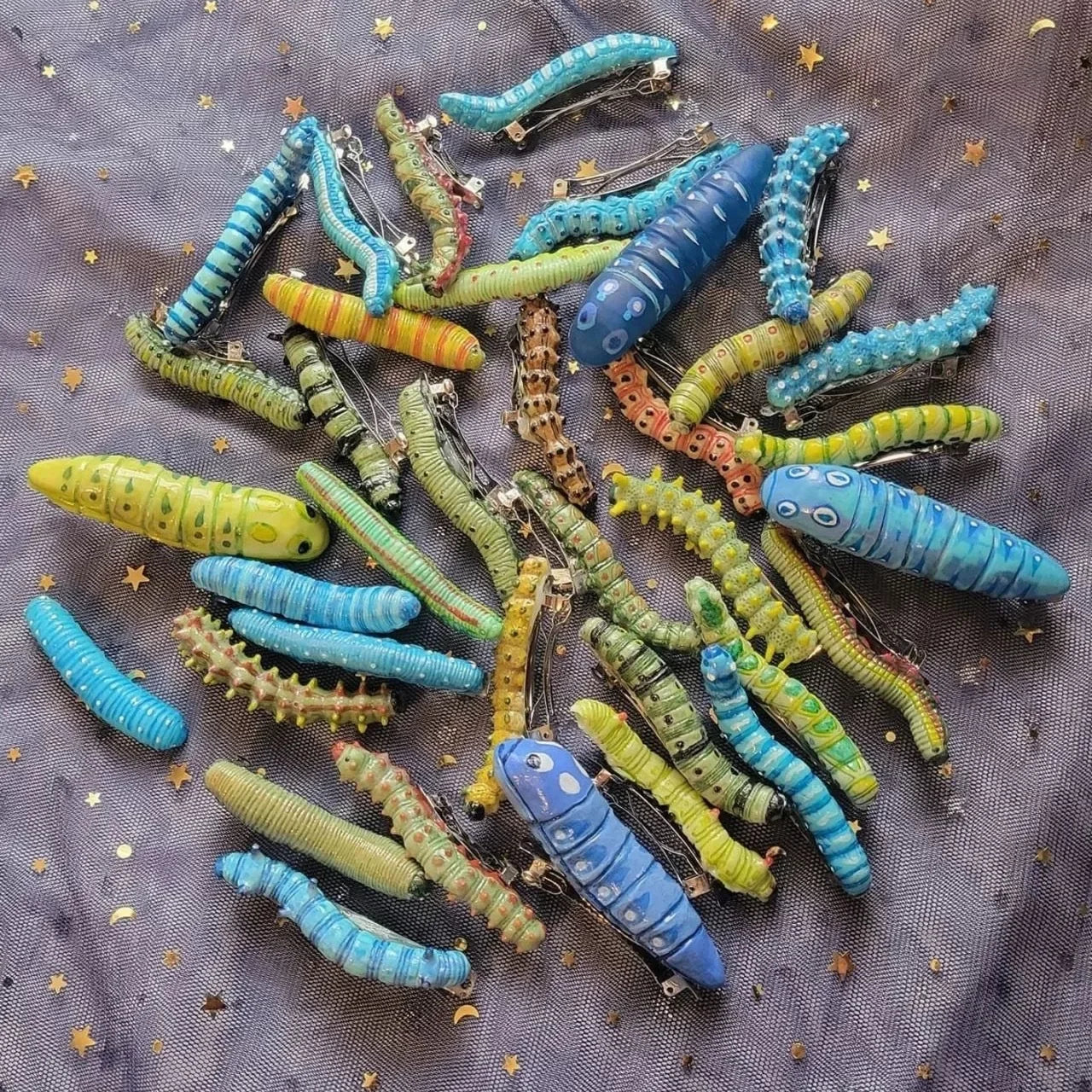 1/10pcs 3D Caterpillar Hair Clips Novelty Insect Hairpins Halloween Prank Toys Creepy Crawlers Headwears Cosplay Adults Party TAVEN System LLC
