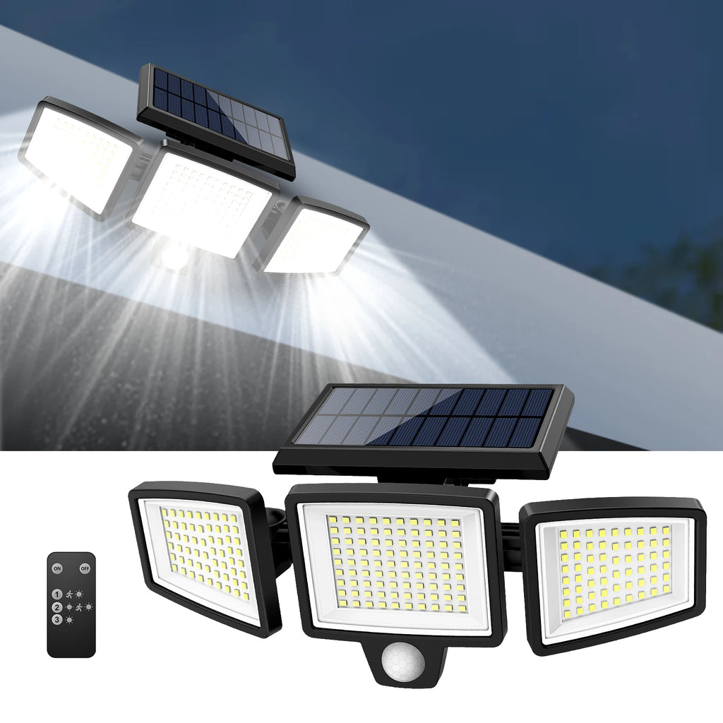 Solar 3 head motion sensor security light with 200 plus LED