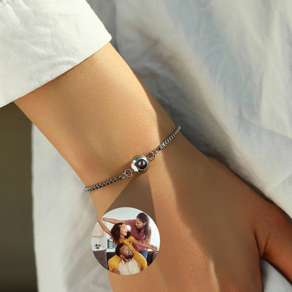 Custom Bracelet With Picture Inside Personalized Stainless Photo Projection Box Chain Bracelet Anniversary Memorial Jewelry Gift TAVEN System LLC