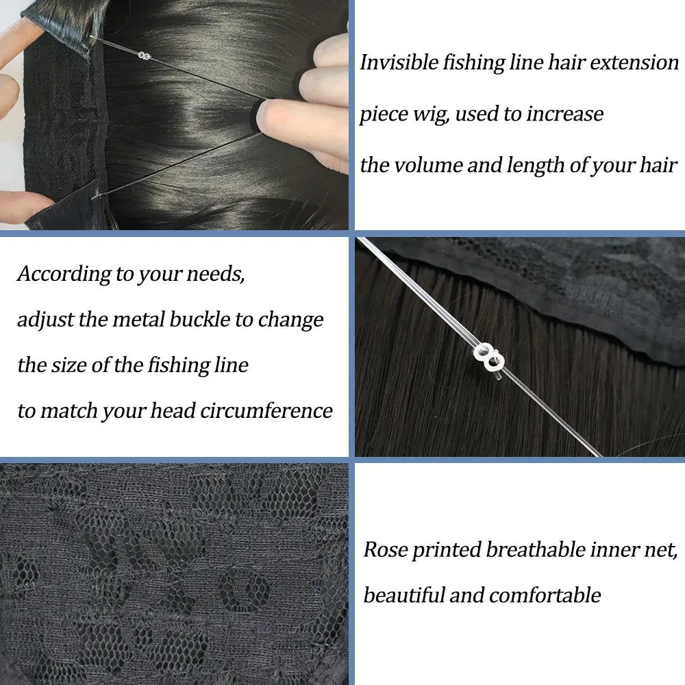 Color: T1B/33/27, Stretched Length: 32inches, Ships From: CHINA - Synthetic Natural Wavy No Clip Fish Line Invisible Hair Extensions Mixed Color Blonde Black Artificial False Hair Piece ForWomen Taven