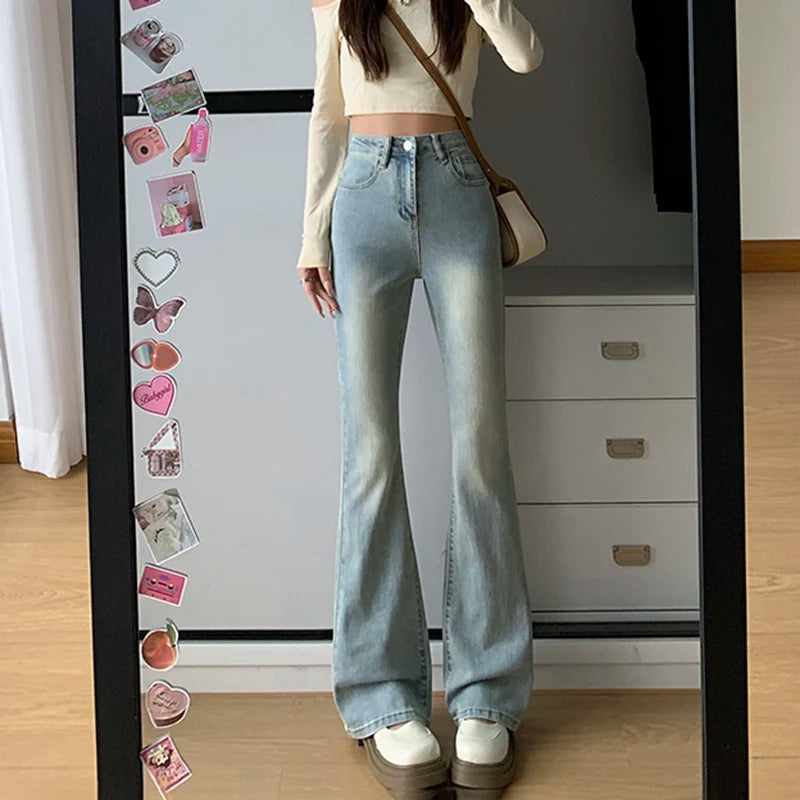 Women's High Waist Stretch Flare Jeans Vintage Y2K Bell Bottom Pants TAVEN System LLC