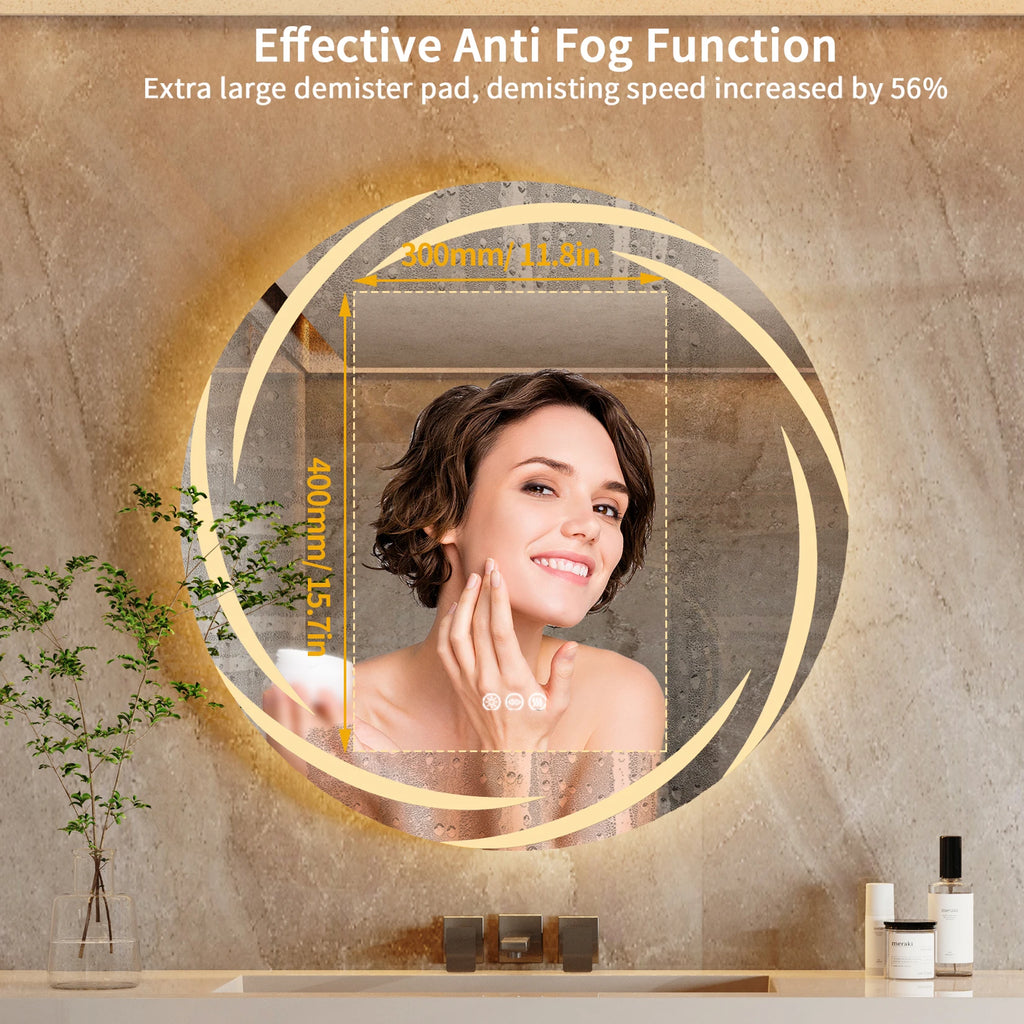 Anti-fog LED Bathroom Mirror Circle Backlit HD Wall Mounted Vanity Mirror Shatterproof 3 Colors Lights Adjust TAVEN System LLC