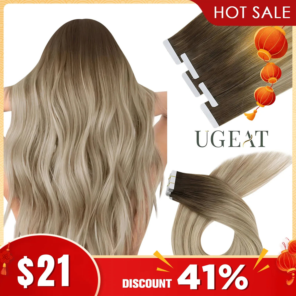 Color: P6W/8W, Items per Package: 40 pcs, Length: 24 Inches, Life Span: 12 months - [Last 12 Months] Ugeat Tape in Hair Extensions Virgin Human Hair 10A Grade Tape in Extensions  Human Hair Taven