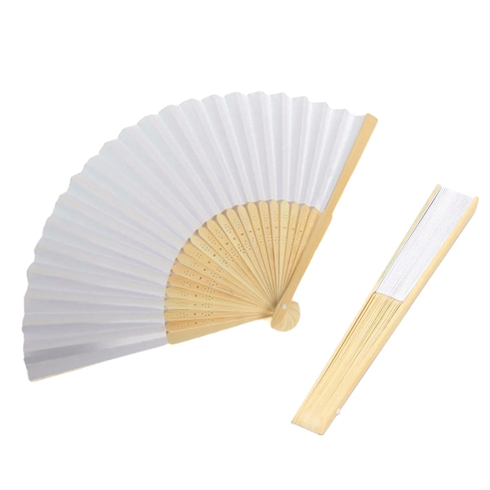 50/1pcs DIY Paper Bamboo Folding FanAdults Kid Hand Fans Calligraphy Painting Practice Blank White Fan for Wedding Room Decor TAVEN System LLC