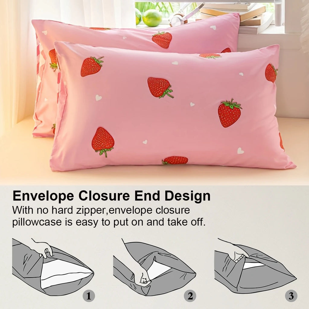 3pcs/set Small Strawberry Print Duvet Cover Set(1 Duvet Cover & 2 Pillowcase）Soft And Skin-Friendly Duvet Cover Bedding Set TAVEN System LLC