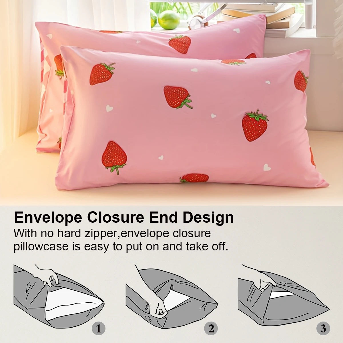 3pcs/set Small Strawberry Print Duvet Cover Set(1 Duvet Cover & 2 Pillowcase）Soft And Skin-Friendly Duvet Cover Bedding Set TAVEN System LLC