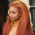 Hair Color: #2, Stretched Length: 18inches, Density: 220% - 4/350 Piano Color Kinky Straight 13x6 Lace Frontal Human Hair Wigs Highlight Ginger Orange Brown Color Remy 13x4 Lace Front Wig Taven