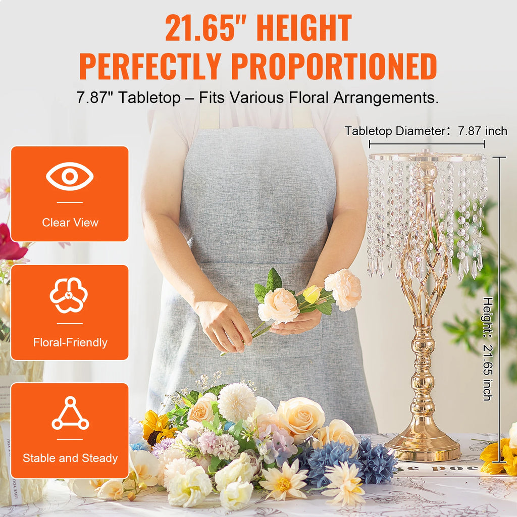 SucceBuy Tall Crystal Wedding Flower Stand Metal Wedding Centerpiece Vase Gold Flower Holders Floral Display Rack for Wedding TAVEN System LLC