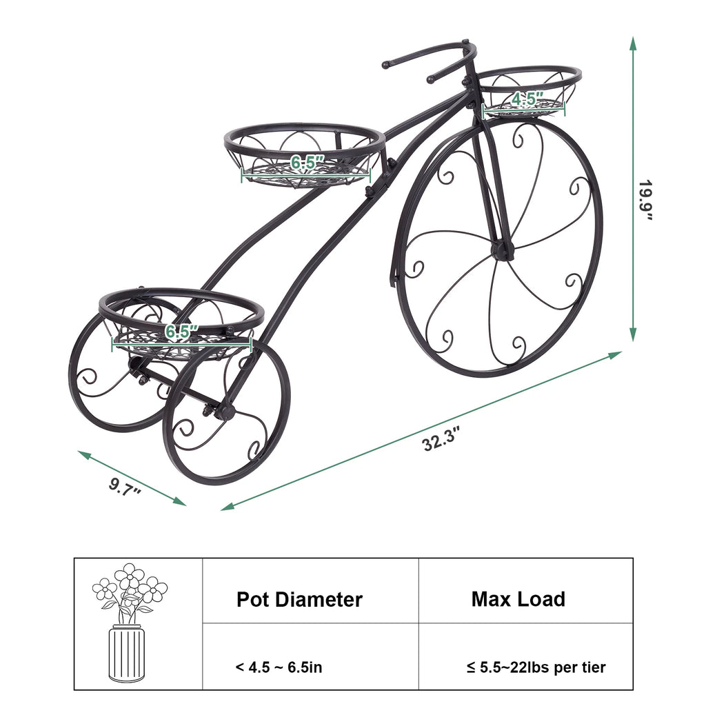 3 tier bicycle metal plant stand for garden flower pots display