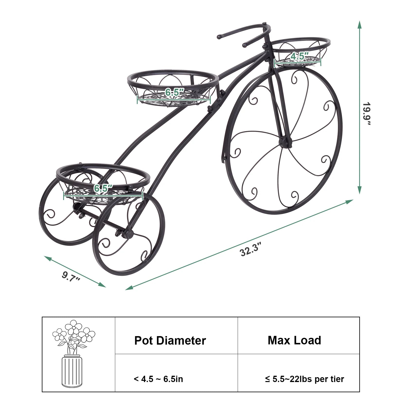3 tier bicycle metal plant stand for garden flower pots display