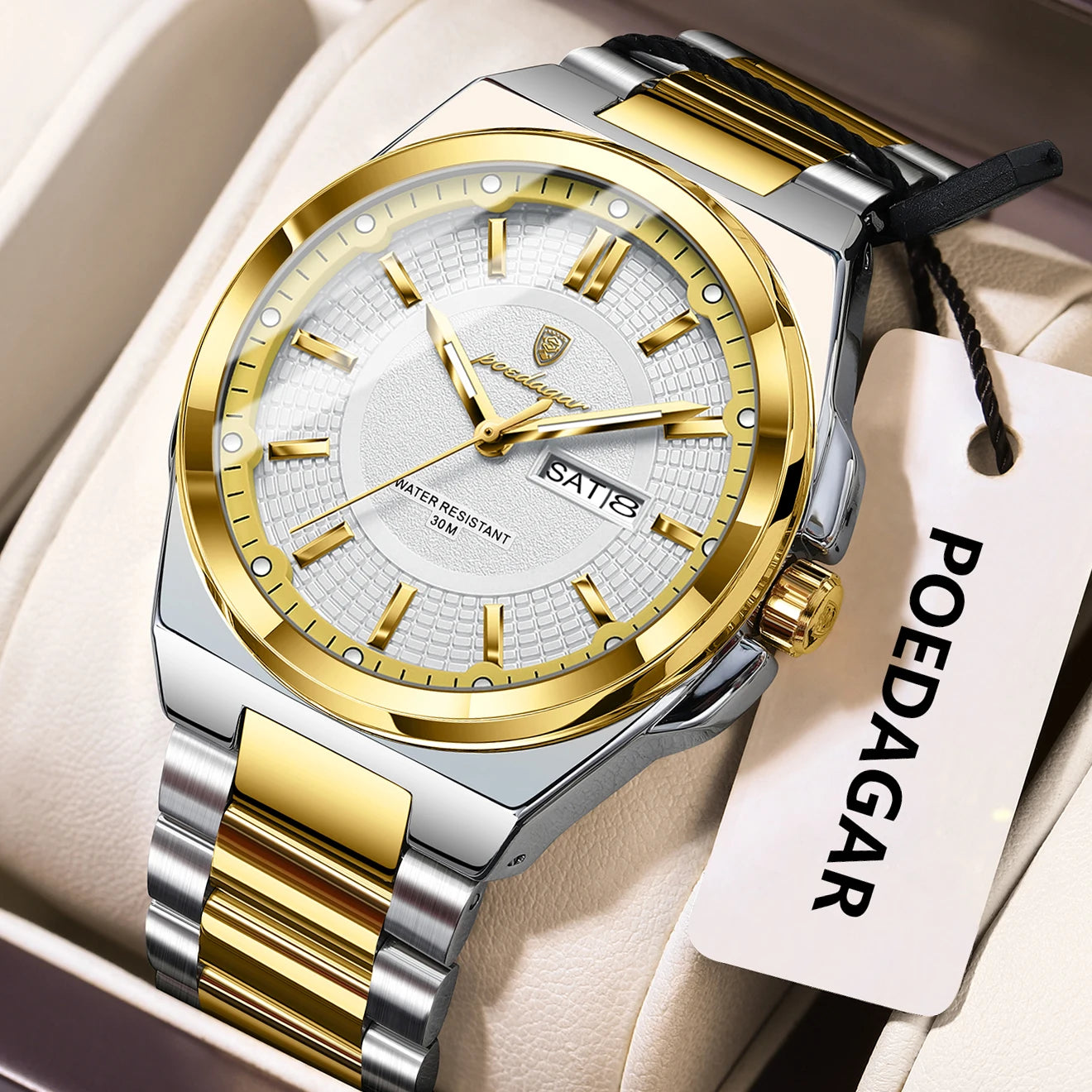 POEDAGAR Top Original Men's Watches Stainless Steel Waterproof Luminous Man Watch Date Week Classic Trendy Quartz Men Wristwatch - TAVEN System LLC