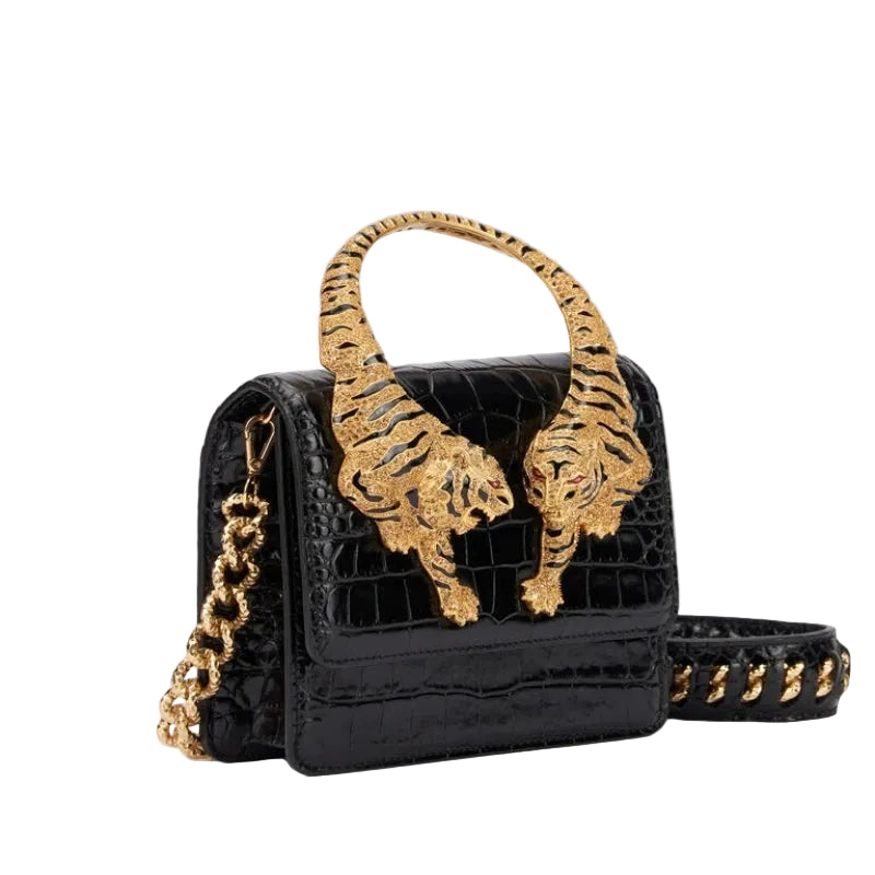 Croc Embossed Women Leather Handbag Tiger Crystal Shoulder Bag TAVEN System LLC