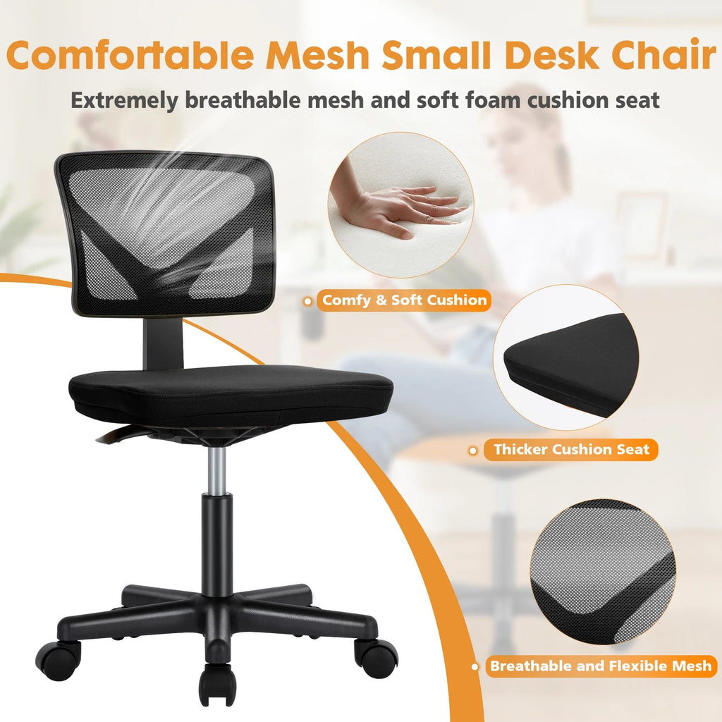 JHK Armless Mesh Office Chair with Lumbar Support and Wheels TAVEN System LLC