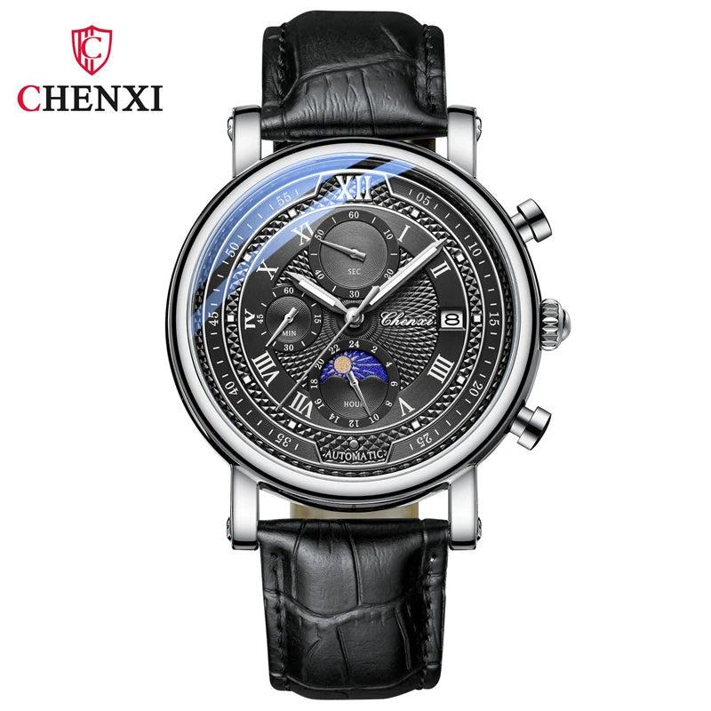 CHENXI 976 Multi functional Clock True Three Eye Six Needle Lunar Calendar Business Quartz Leather Men's Watches montres hommes - TAVEN System LLC