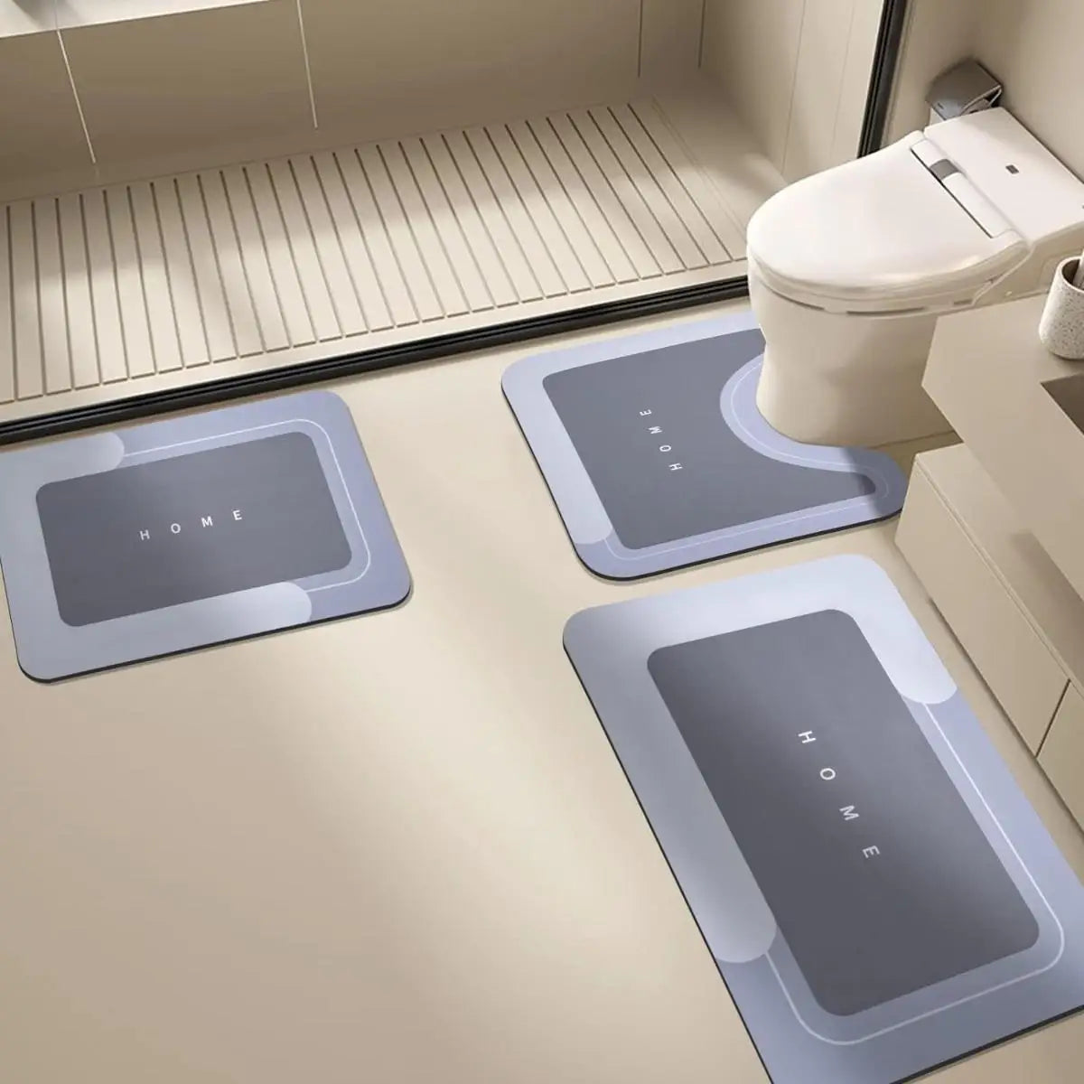 3Pcs Bathroom Rug Set Quick Drying Super Absorbent Bath Mats Anti-Slip Rubber Backing Floor Carpet U-Shaped Contour Toilet Rug Washable Pedestal Mat for Shower Tub Kitchen Washroom Accessories TAVEN System LLC