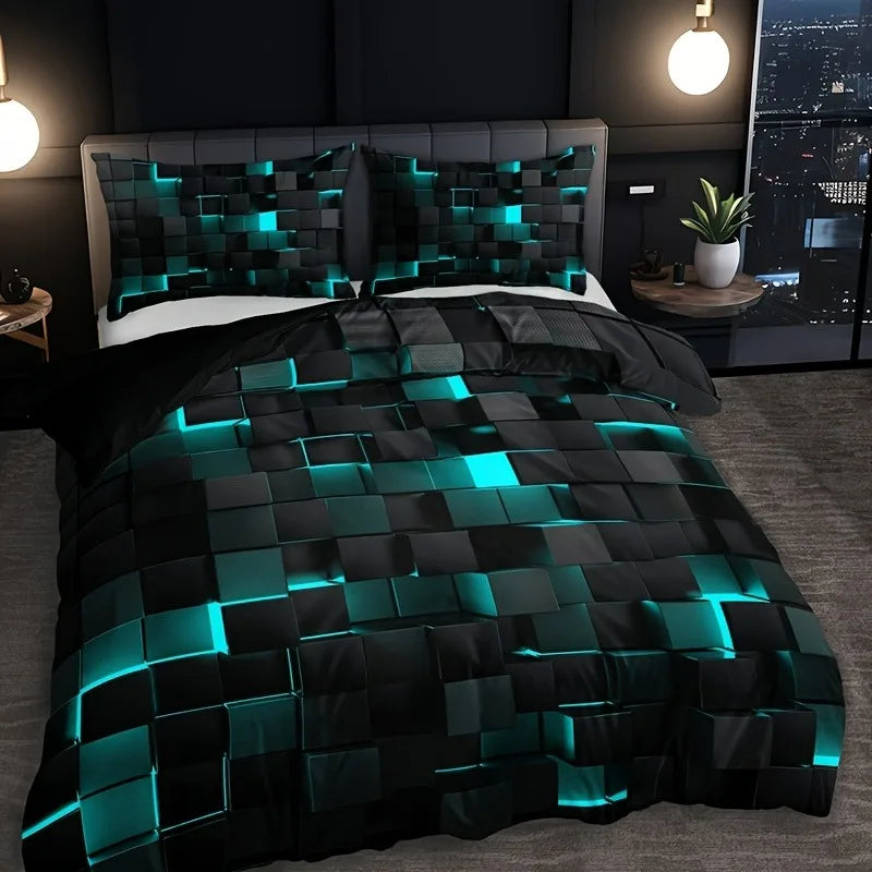 Safndot 3pcs Digital Print Quilt Cover Set Cool Technology Four Seasons Red Blue Four Sizes Available TAVEN System LLC