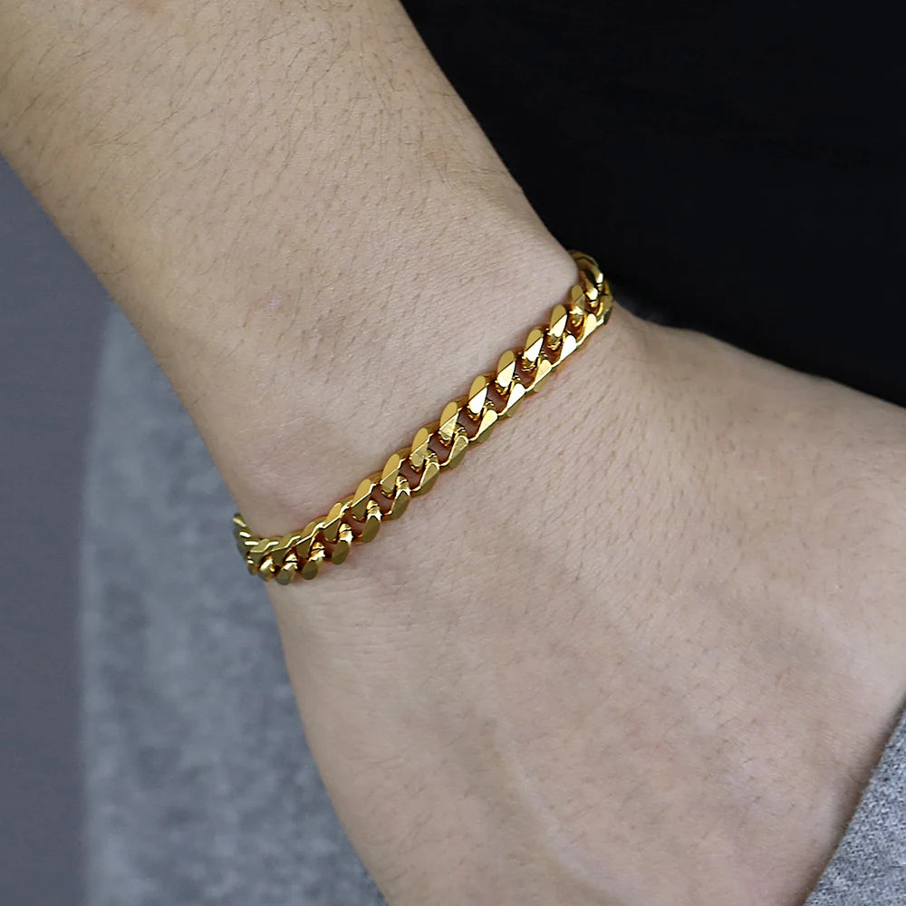 3-11MM Gold Color Stainless Steel Bracelets For Men Women Unisex Curb Cuban Link Chain Simple Wrist Jewelry Gifts TAVEN System LLC