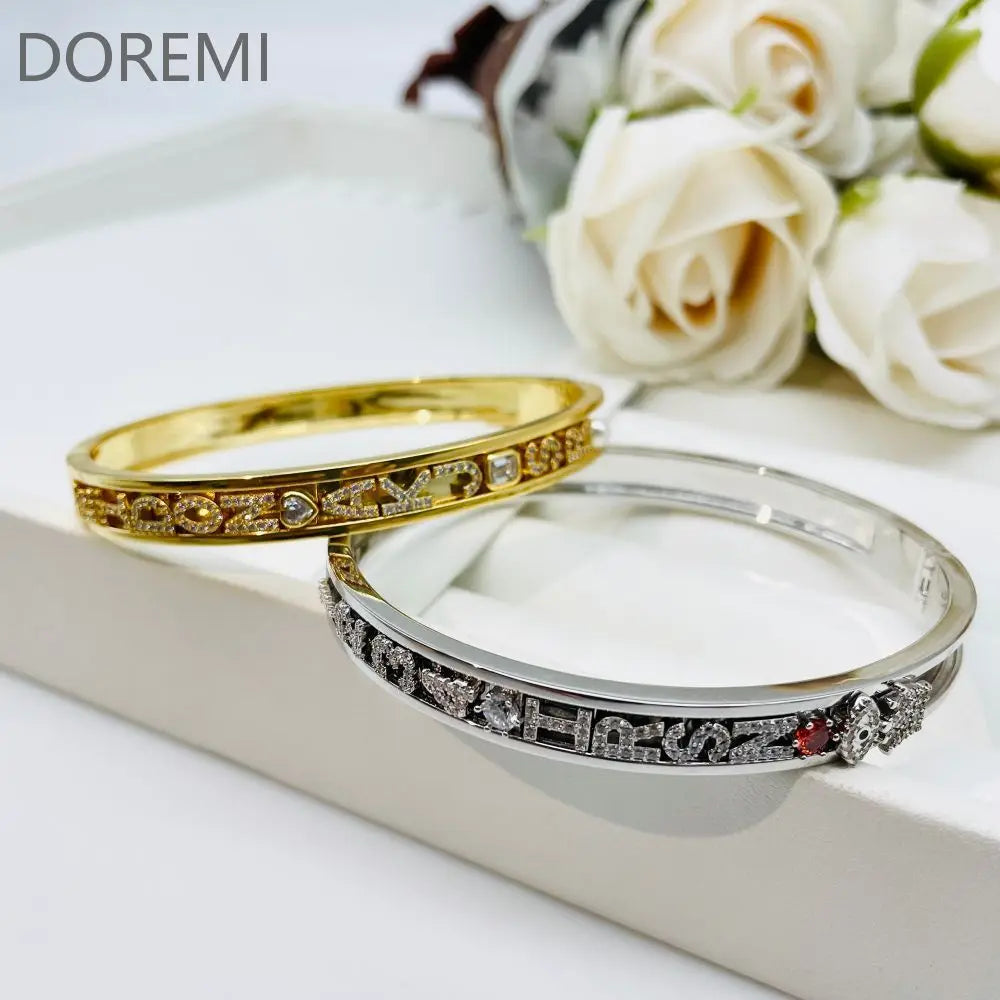 DOREMI Personalized Charms Slide Bangle English Letters 12 Birthstone Charm Heart Star Slide Bangle TAVEN System LLC