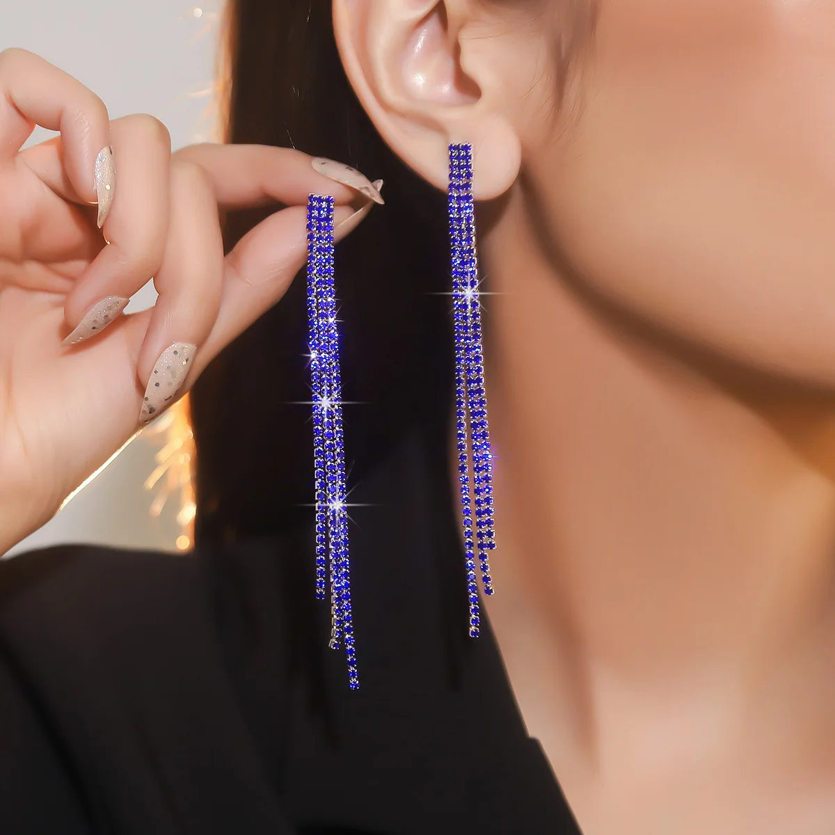 TREAZY Simple Shiny Crystal Tassels Long Drop Earrings Ladies Wedding Party Rhinestones Hanging Dangle Earring for Women Brincos