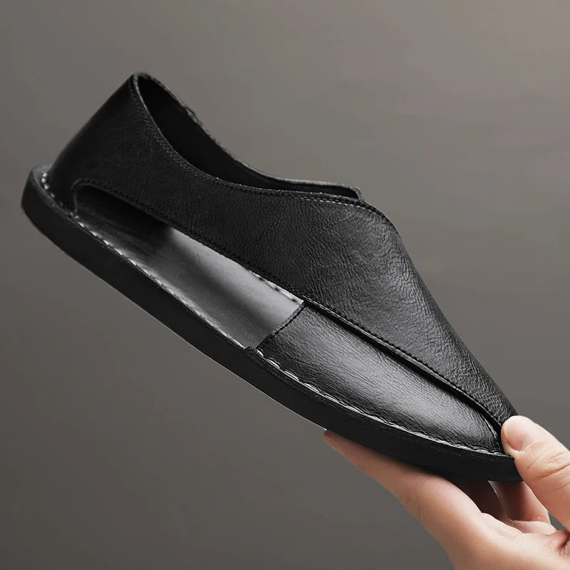 Summer Men's Sandals Handmade Leather Casual Shoes Comfortable Slip-On Beach Shoes Breathable Sandals Loafers Wading Aqua Shoes TAVEN System LLC