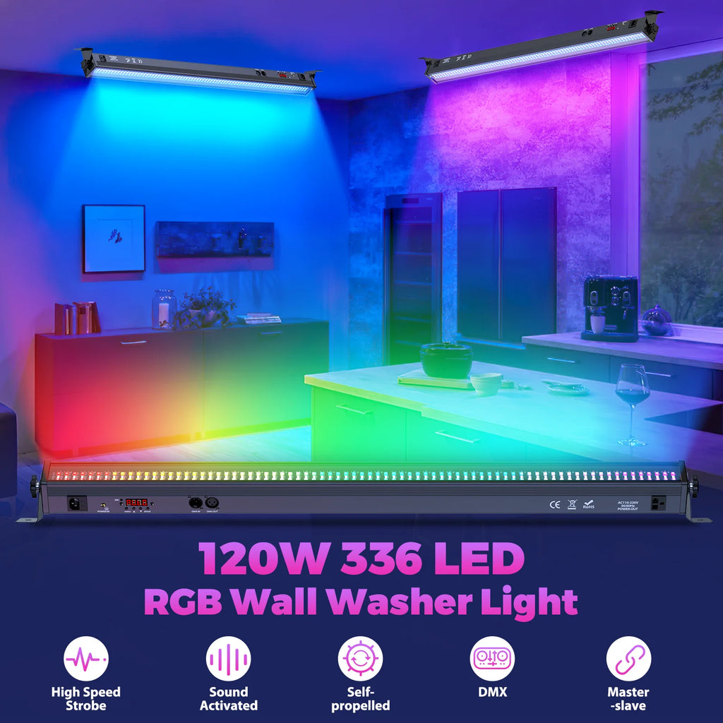 U'King 1/2Pcs 120W Wall Wash Light Bar RGB 336 LEDs Stage Lights 7000lm Wallwasher Lights For Home Nightclub Wedding Party Show TAVEN System LLC