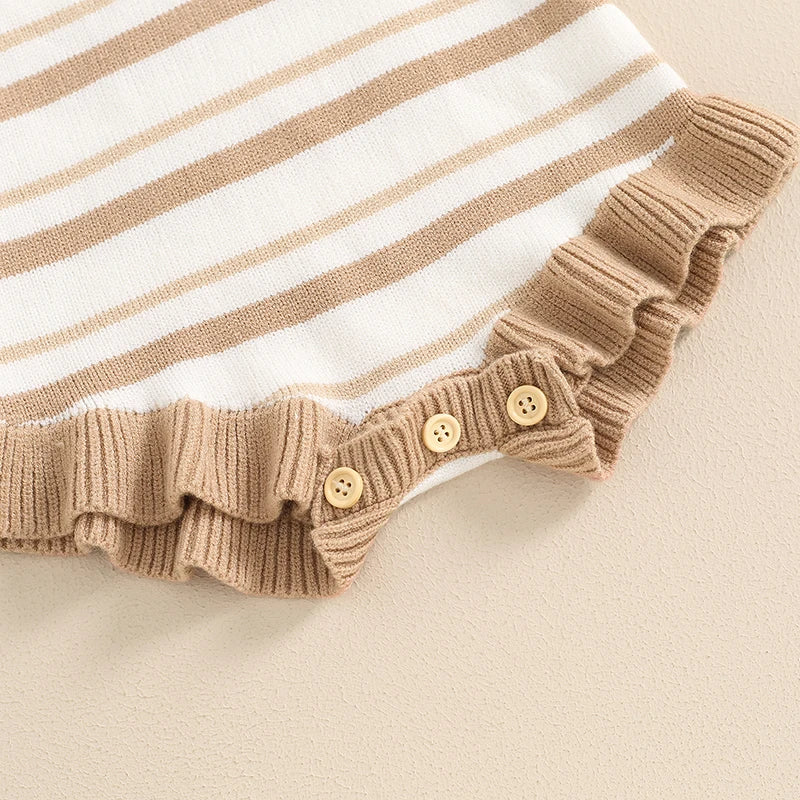Baby Girl Ribbed Bow Strap Ruffle Sleeveless Summer Romper