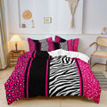 3pcs Duvet Cover Set in Red Leopard Print, Rose Red, and Black Zebra Stripe with Shiny Finish. Fashionable, Soft and Comfortable TAVEN System LLC