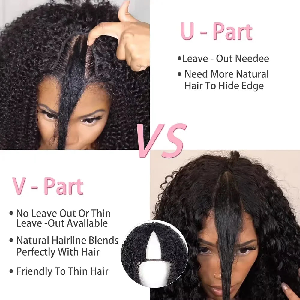 Kinky Straight U Part Remy Human Hair Wig Long