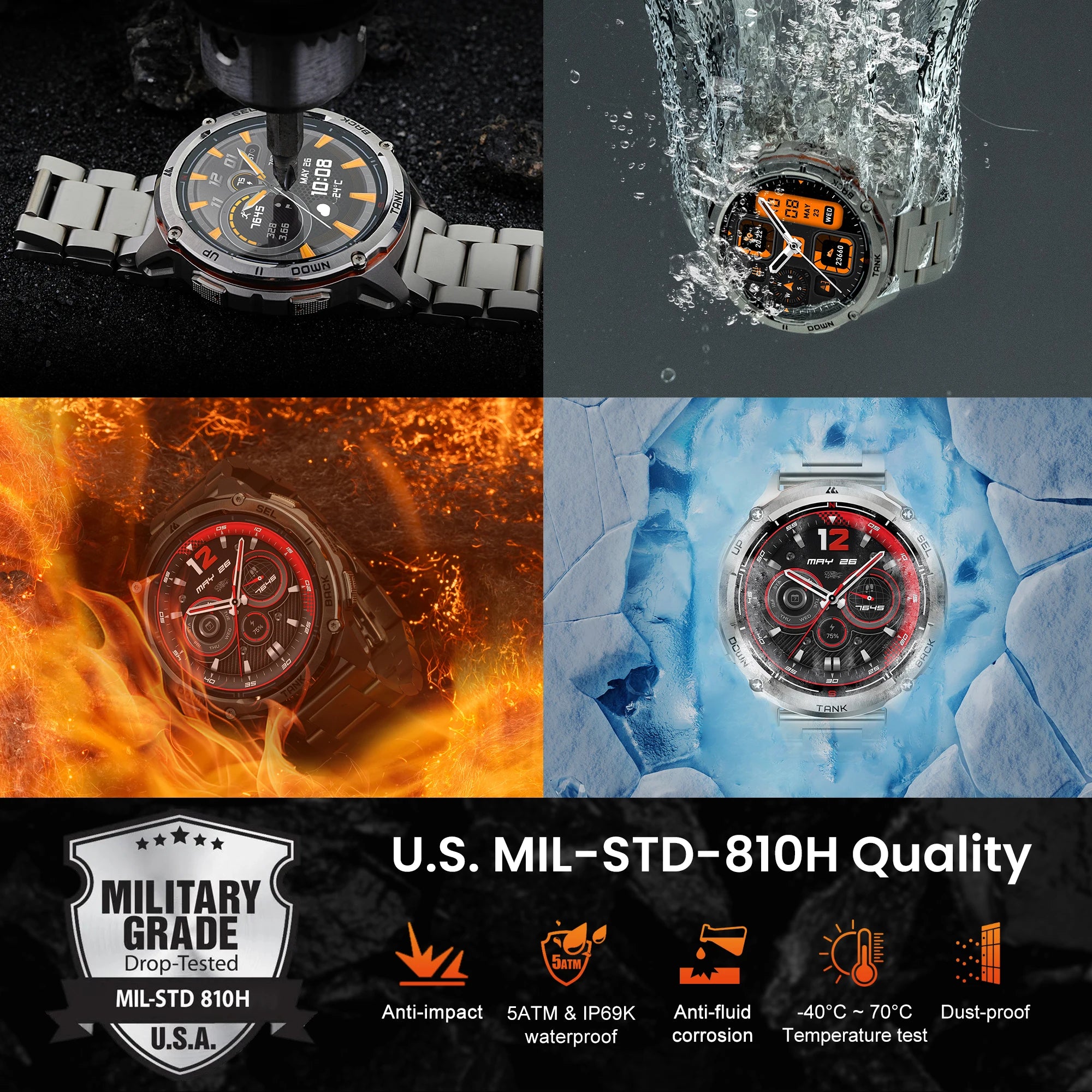 KOSPET TANK T3 Ultra 2 GPS Smart Watches Men Compass Altimeter Barometric 5ATM IP69K Waterproof AMOLED Bluetooth Call Mens Watch TAVEN System LLC