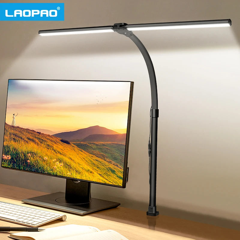LAOPAO Double Head LED Desk Lamp EU/US Architect Desk Lamps Office 24W Brightest 5Color Modes and 5 Dimmable Eye Protection lamp TAVEN System LLC