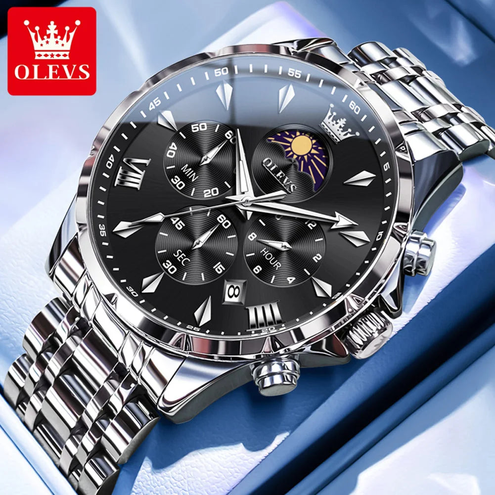 OLEVS 3653 Moon Phase Men Watch Luxury Brand Quartz Watch Fashion Original Waterproof Luminous 24-hour Automatic Date Men Watch TAVEN System LLC