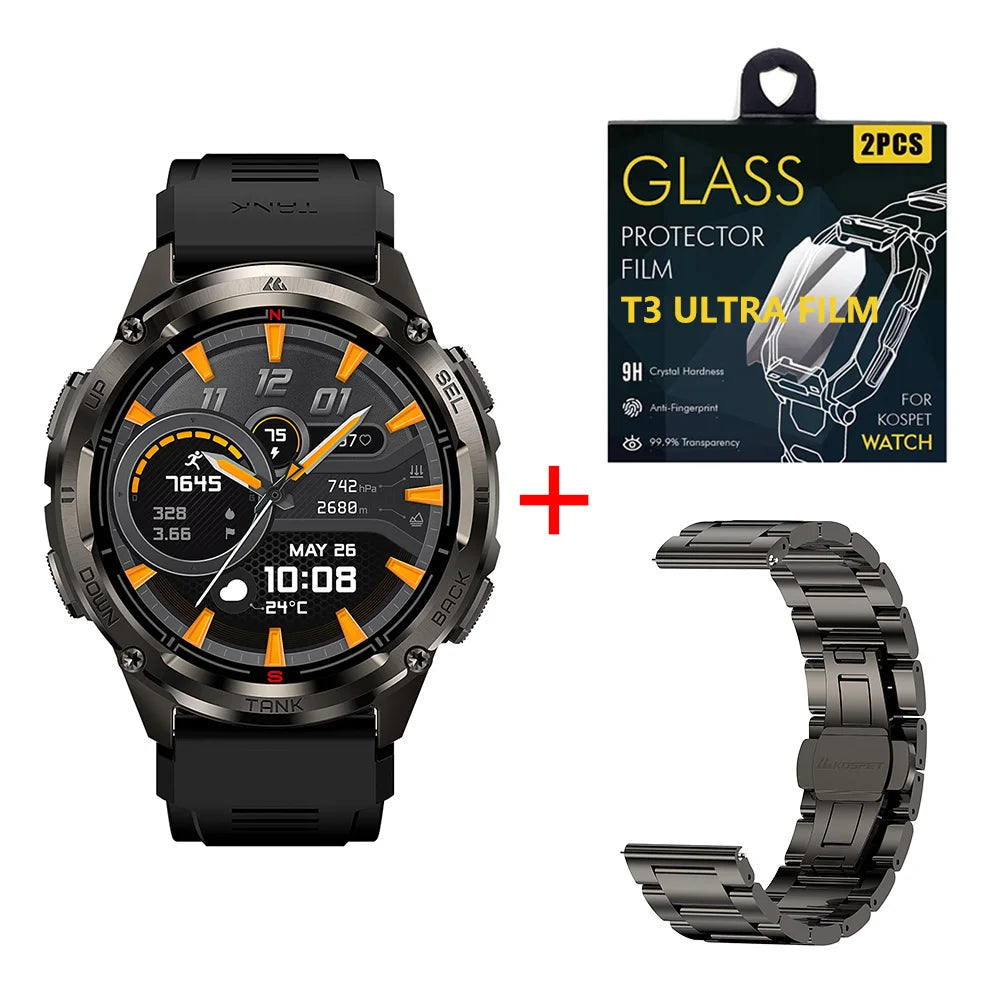 KOSPET TANK T3 Ultra 2 GPS Smart Watches Men Compass Altimeter Barometric 5ATM IP69K Waterproof AMOLED Bluetooth Call Mens Watch TAVEN System LLC