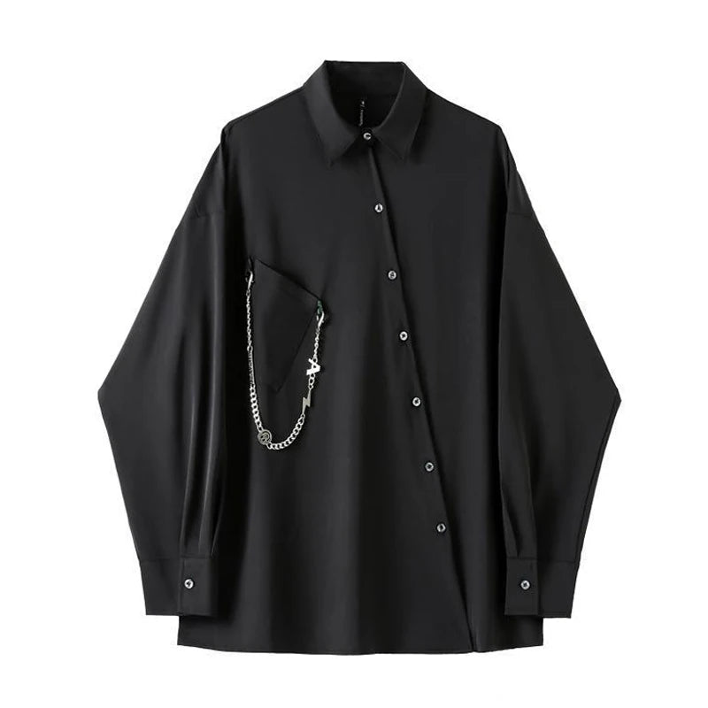 Men Black Gothic Asymmetrical Shirt Co-ord Oversized Streetwear