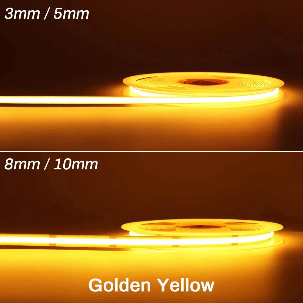3mm 5mm 8mm COB LED Strip 12V 24V Dimmable Tape LED Ice Blue Yellow Red Green Pink White For Home Decor RA90 LED Strip Lighting TAVEN System LLC