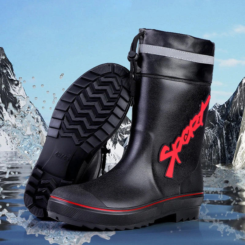 Mid-calf Rain Boots Men Slip-On Waterproof Rubber Rain Shoes Work Mud Boots Warm Durable Non-Slip Boots Farming Fishing Camp TAVEN System LLC