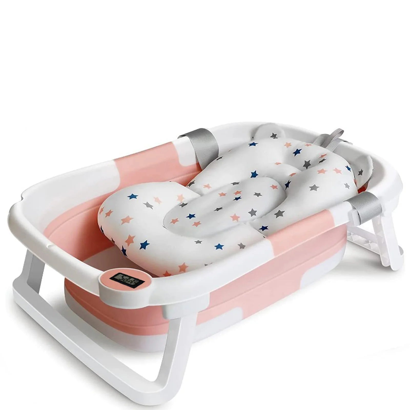 Foldable Baby Bath Tub with Bath Cushion Infant Tub with Thermometer Non-Slip Collapsible Baby Bathtub Newborn to Toddler TAVEN System LLC