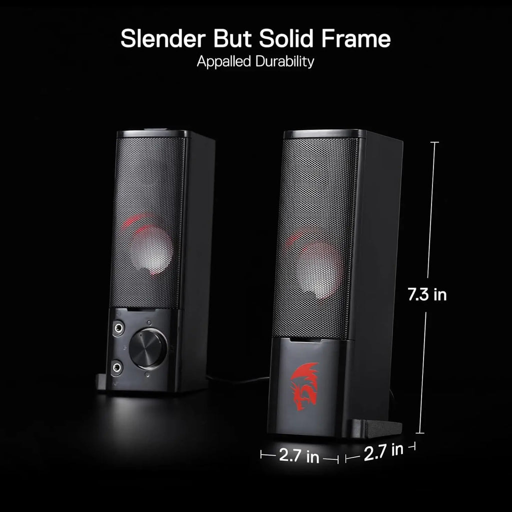 Redragon GS550 PC Gaming Speakers 2.0 Channel Desktop Computer Sound Bar  Quality Bass & Decent Red Backlit TAVEN System LLC