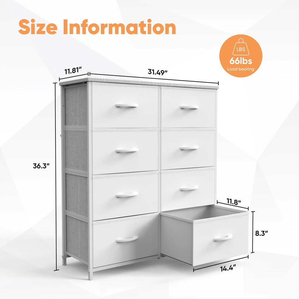 JHK 8 drawer children's fabric wardrobe storage cabinet white
