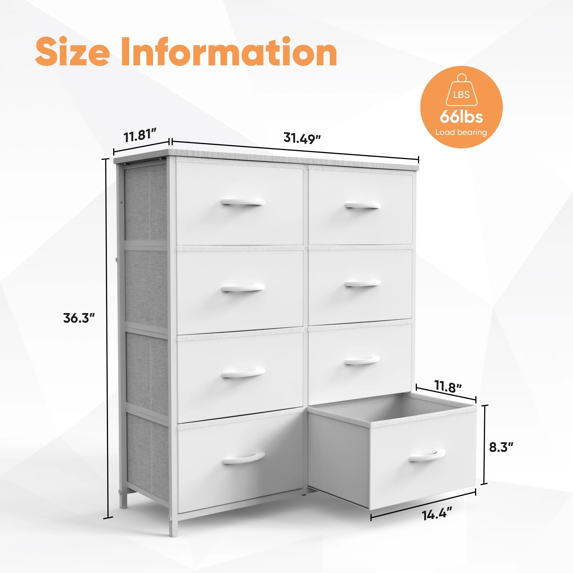 JHK 8 drawer children's fabric wardrobe storage cabinet white