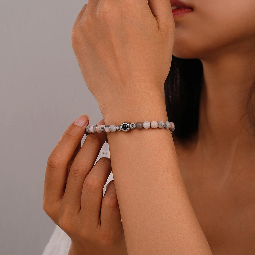 Custom Natural Stone Bracelet Personalized Photo Projection Bracelet Custom Stainless Steel Projection Bracelets Memory Jewelry TAVEN System LLC