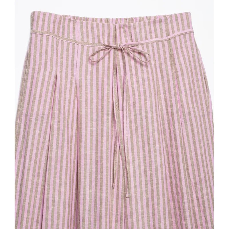 Women's Striped Pants 2026 New Summer Mid-waist Lace Up Pleats Casual Female Fashion Vintage Wide-leg Pants TAVEN System LLC