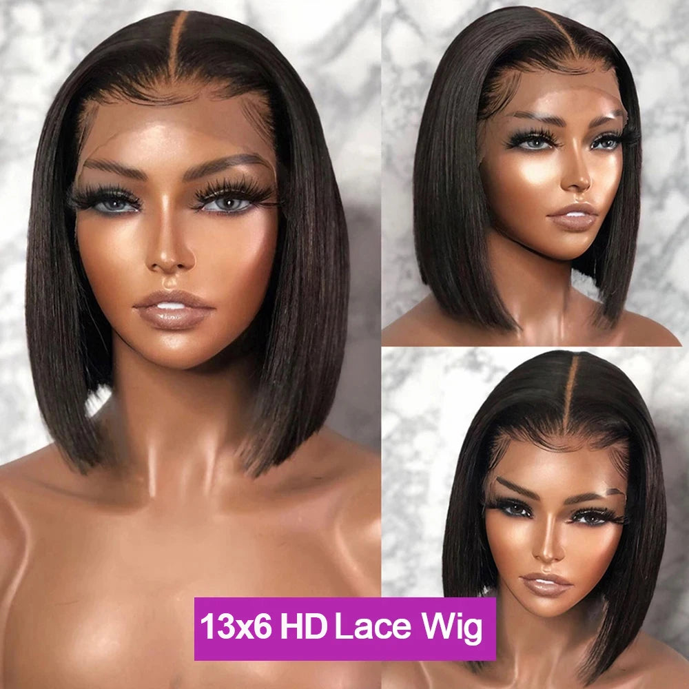 Glueless straight bob human hair lace front wig