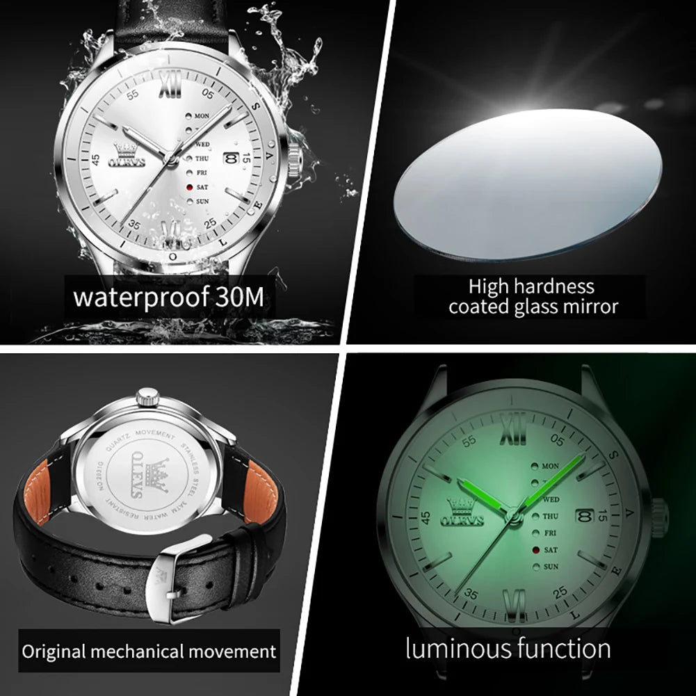 OLEVS 2931 Men Watch Fashion Simple Leather Waterproof Luminous Calendar Chronograph Luxury Brand Sports Quartz Men Watch Reloj TAVEN System LLC