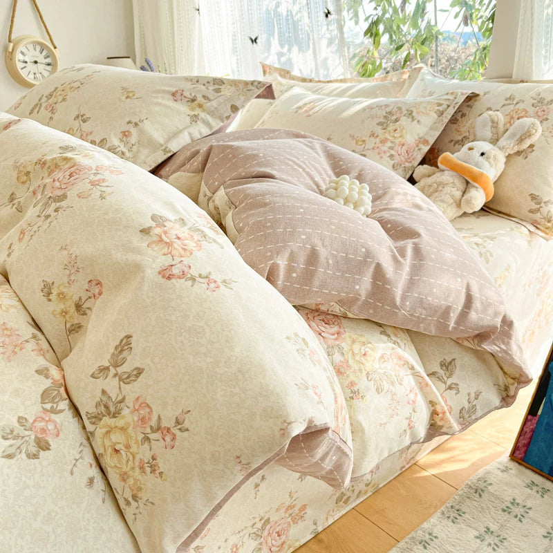 100 % Cotton Bedding Set Duvet Cover Set Luxurious Natural Floral Design Duvet Cover Pillowsham Pure Cotton Comfort Wrinkle Free TAVEN System LLC