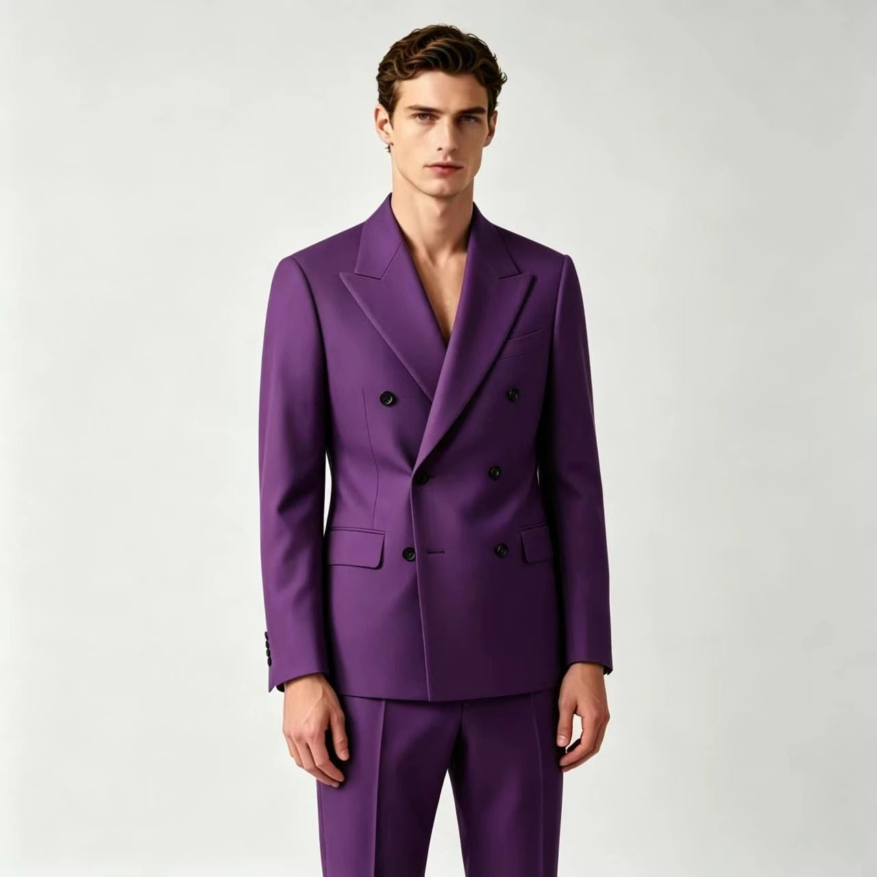Men Double Breasted Wedding Suit Slim Fit 2 Piece Formal Blazer Set TAVEN System LLC