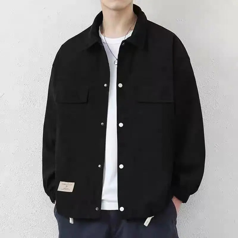 Men Casual Loose Jacket Autumn Button Pocket Lapel Shirt Coat